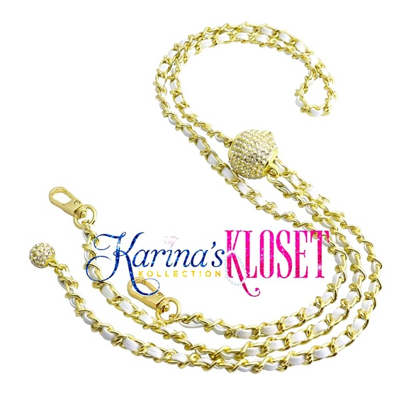 Adjustable Purse Strap, Leather Woven Chain, Gold & White Vegan Leather - Picture 1 of 1